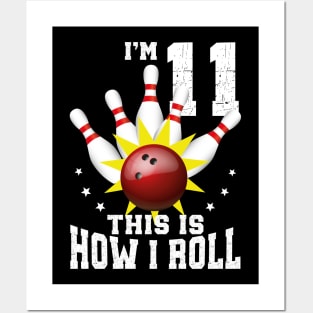Bowling 11th Birthday Bday Party Kids 11 years Old Bowler Posters and Art